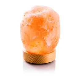 Lampa solna na podstawie z drewna, podświetlanie diodami LED